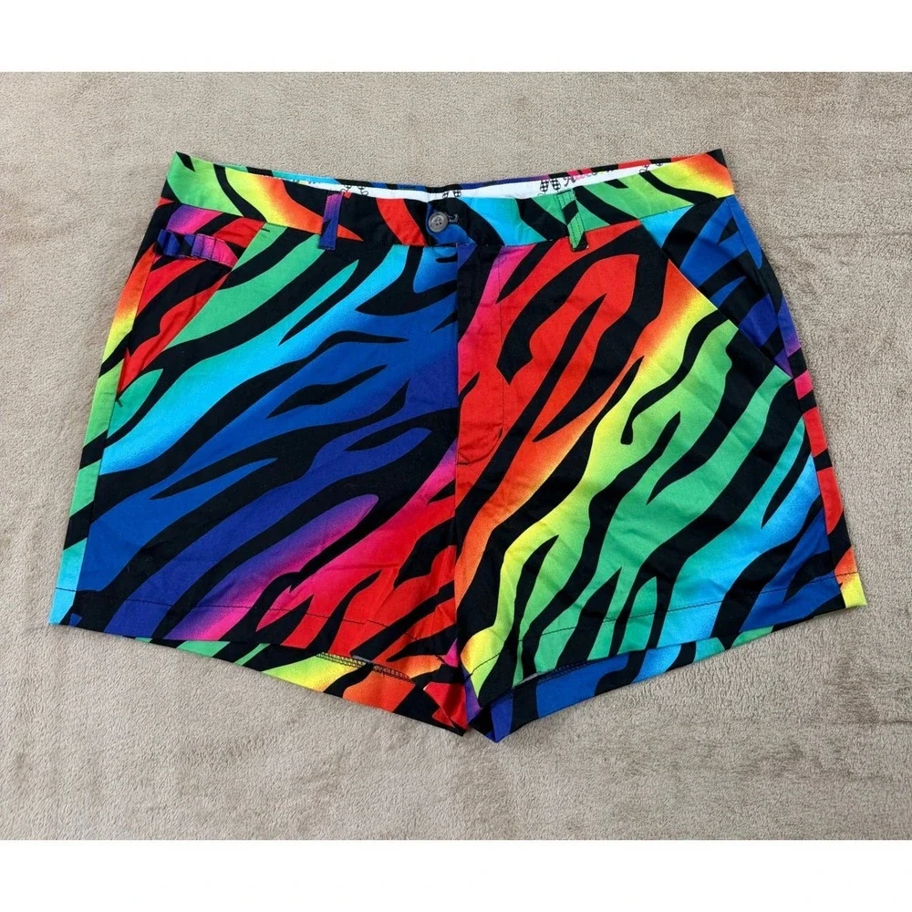 Royal & Awesome Mens Rainbow Zebra Golf Shorts size 38 Multi Color Stretch EUC‎